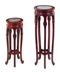 Two Chinese Marble Inset Rosewood Circular Stands