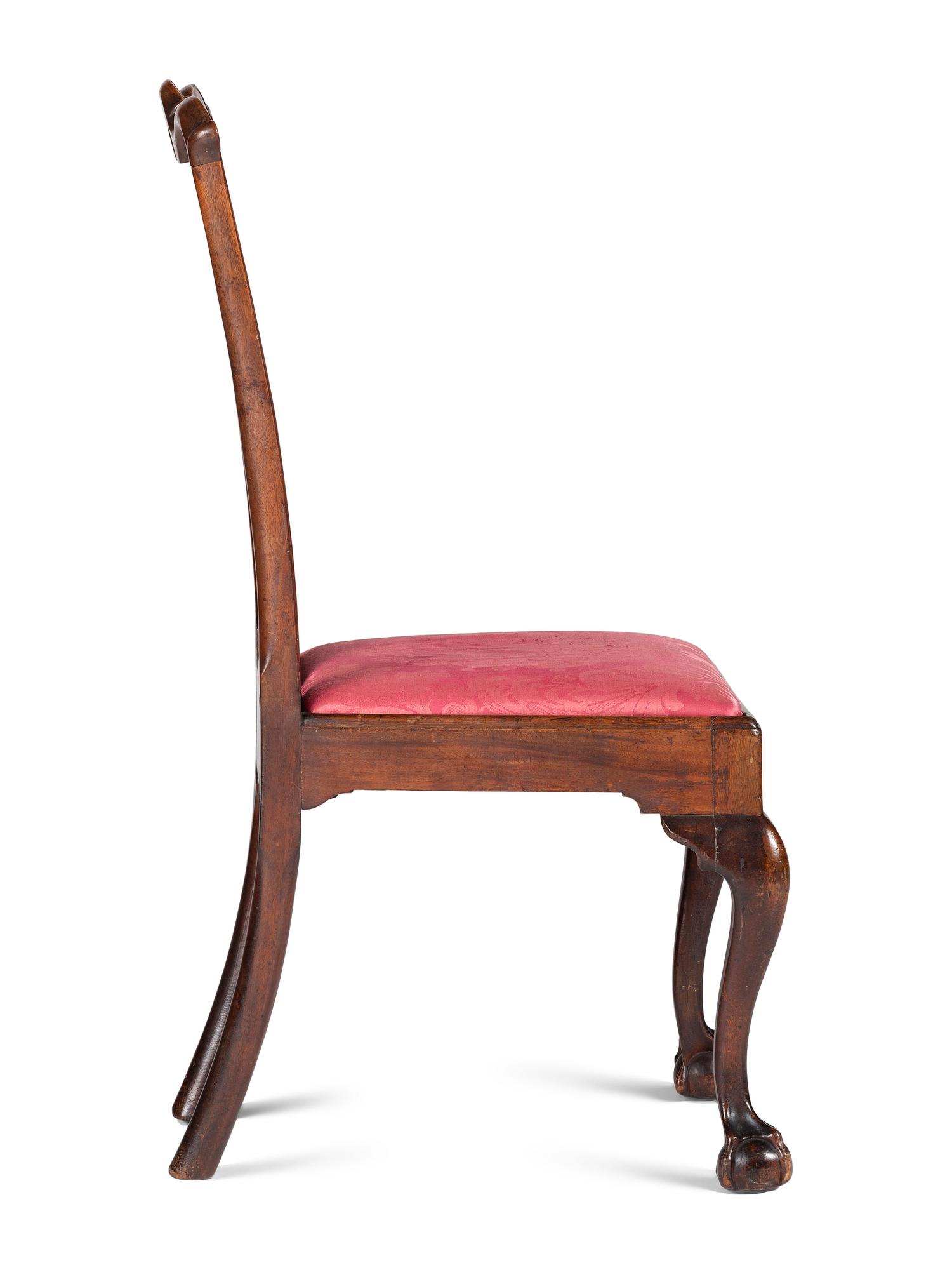 A Chippendale Carved and Figured Mahogany Claw-and-Ball Foot Side Chair