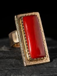 Coral and 14K Gold Tufa Cast Ring