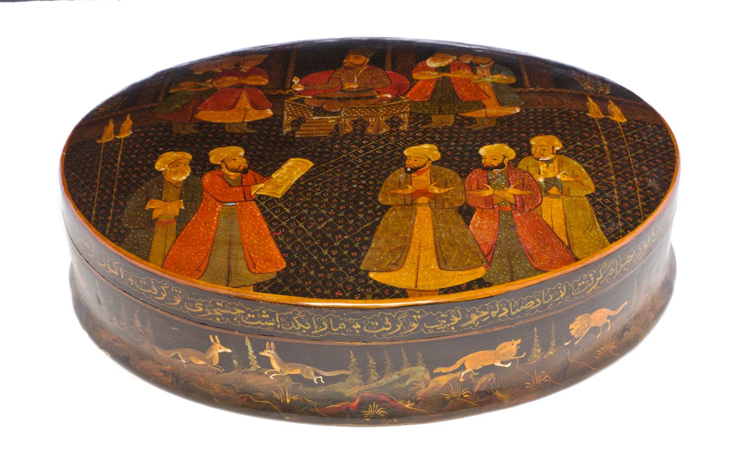 A Persian Lacquered Box, Width 12 3/4 inches.