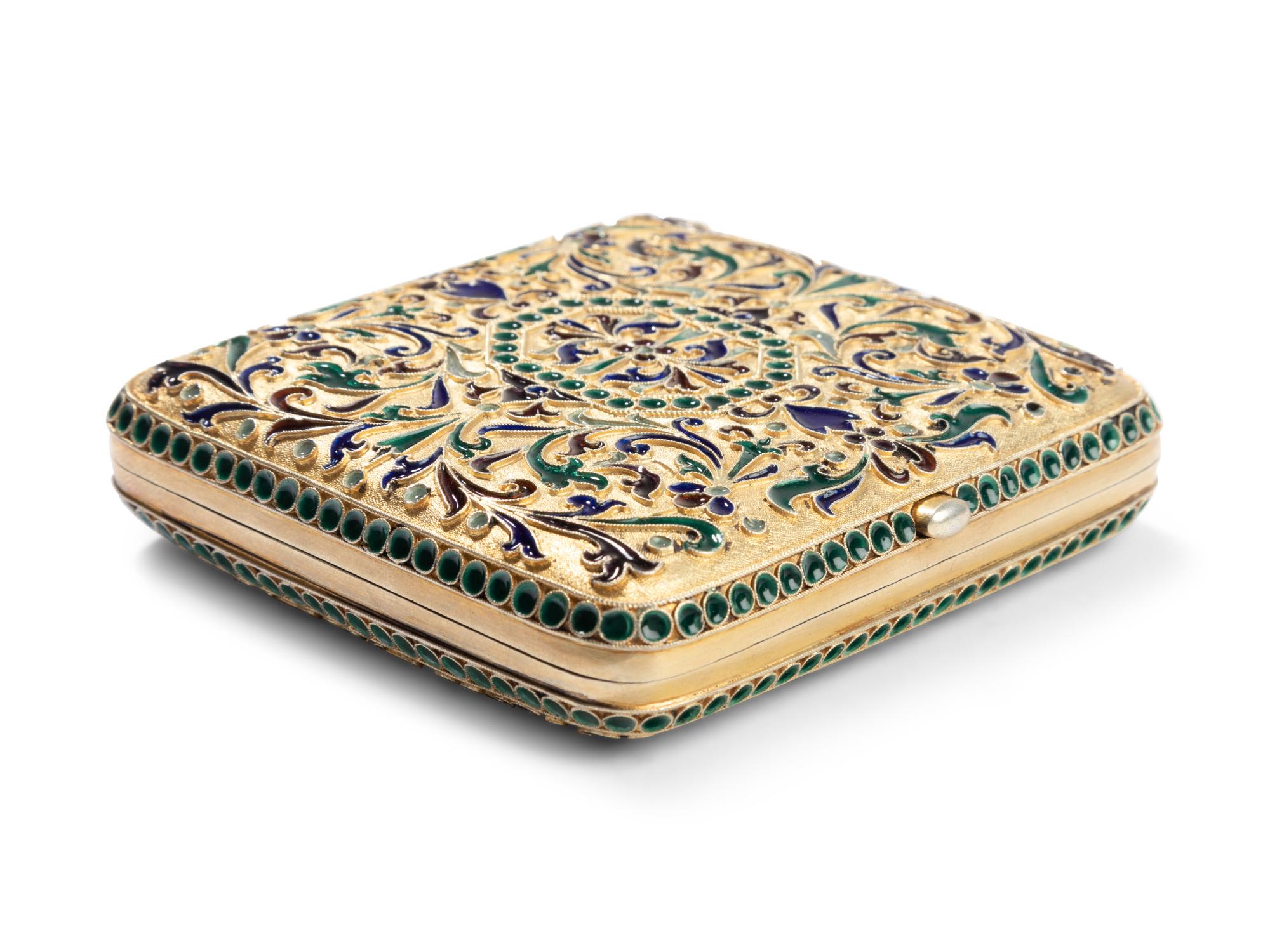 A Russian Plique-à-Jour Enamel Silver-Gilt Cigarette Case