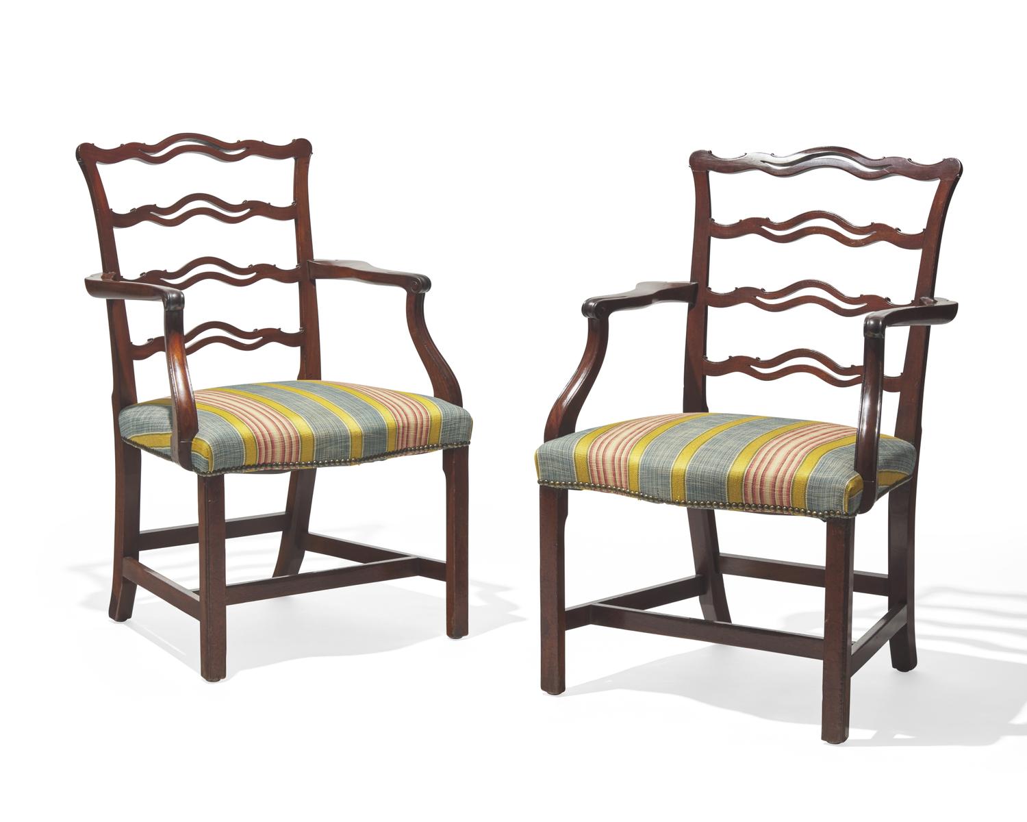A pair of George III ribbon-back mahogany armchairs, late 18th / 19th century