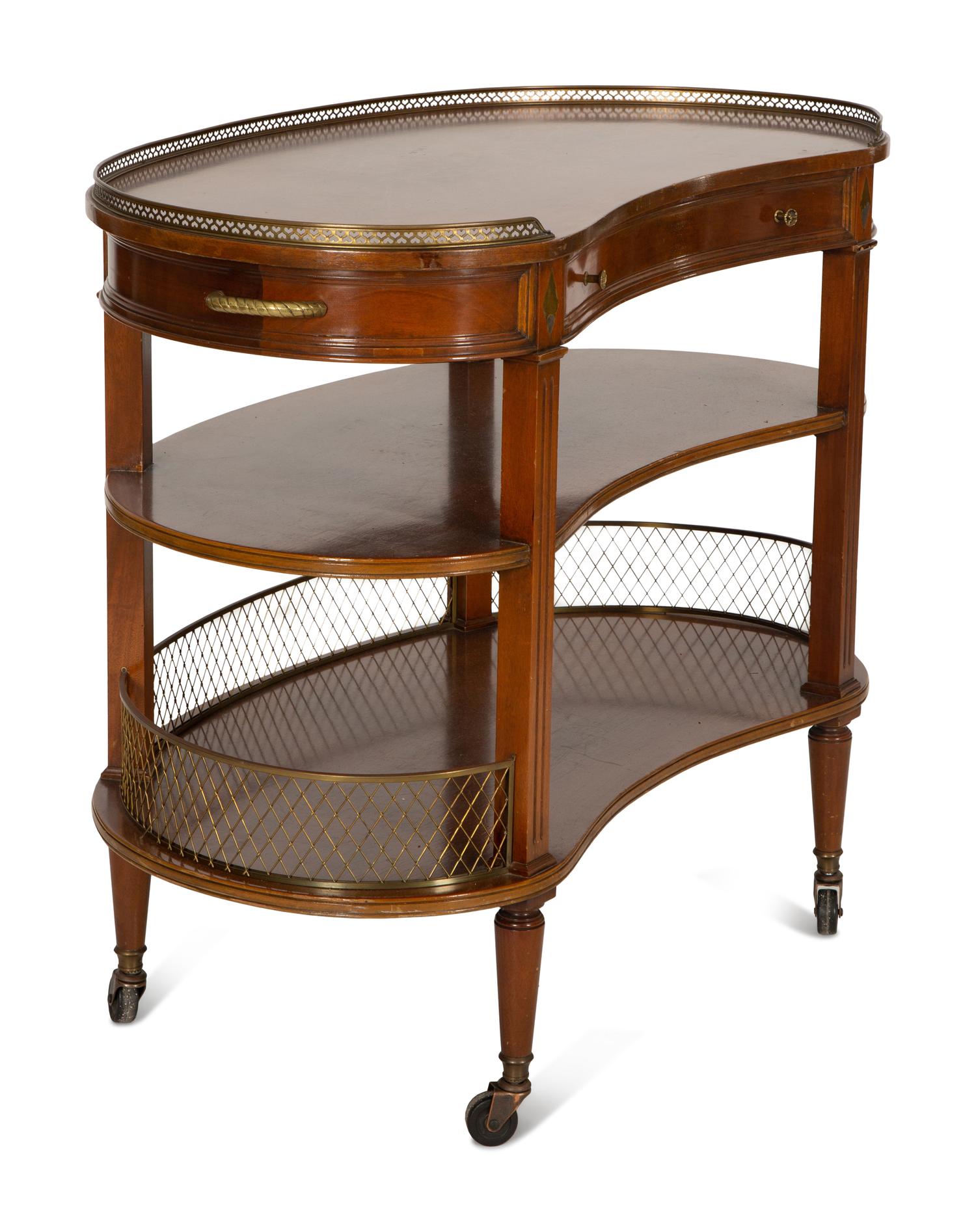 A Louis XVI Style Mahogany Brass Mounted Bar Cart — 20th Century