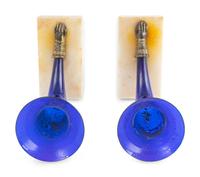 A Pair of English Brass, Glass and Marble Cornucopia Vases