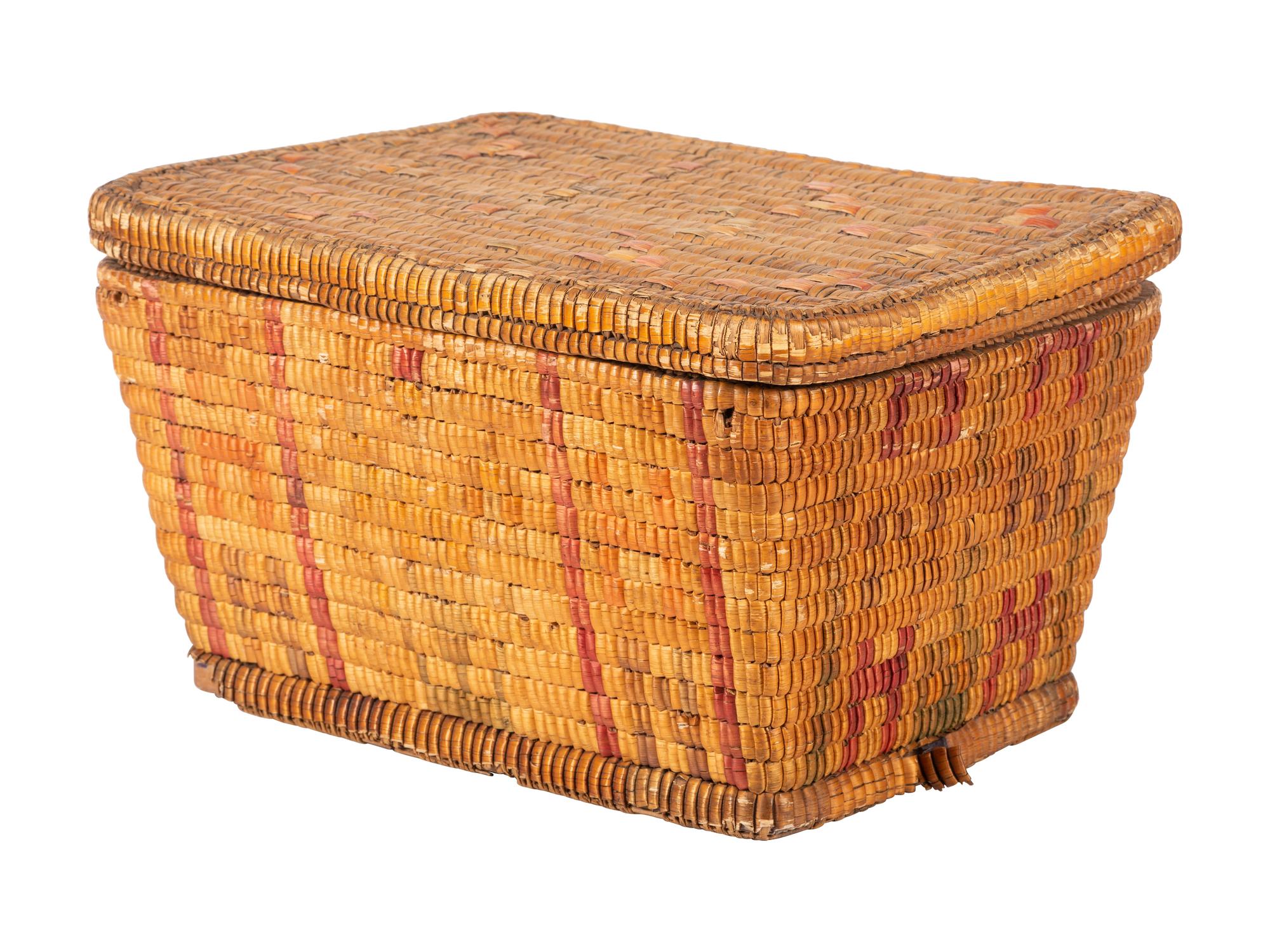 Salish Imbricated Basketry Trunk, With Lid