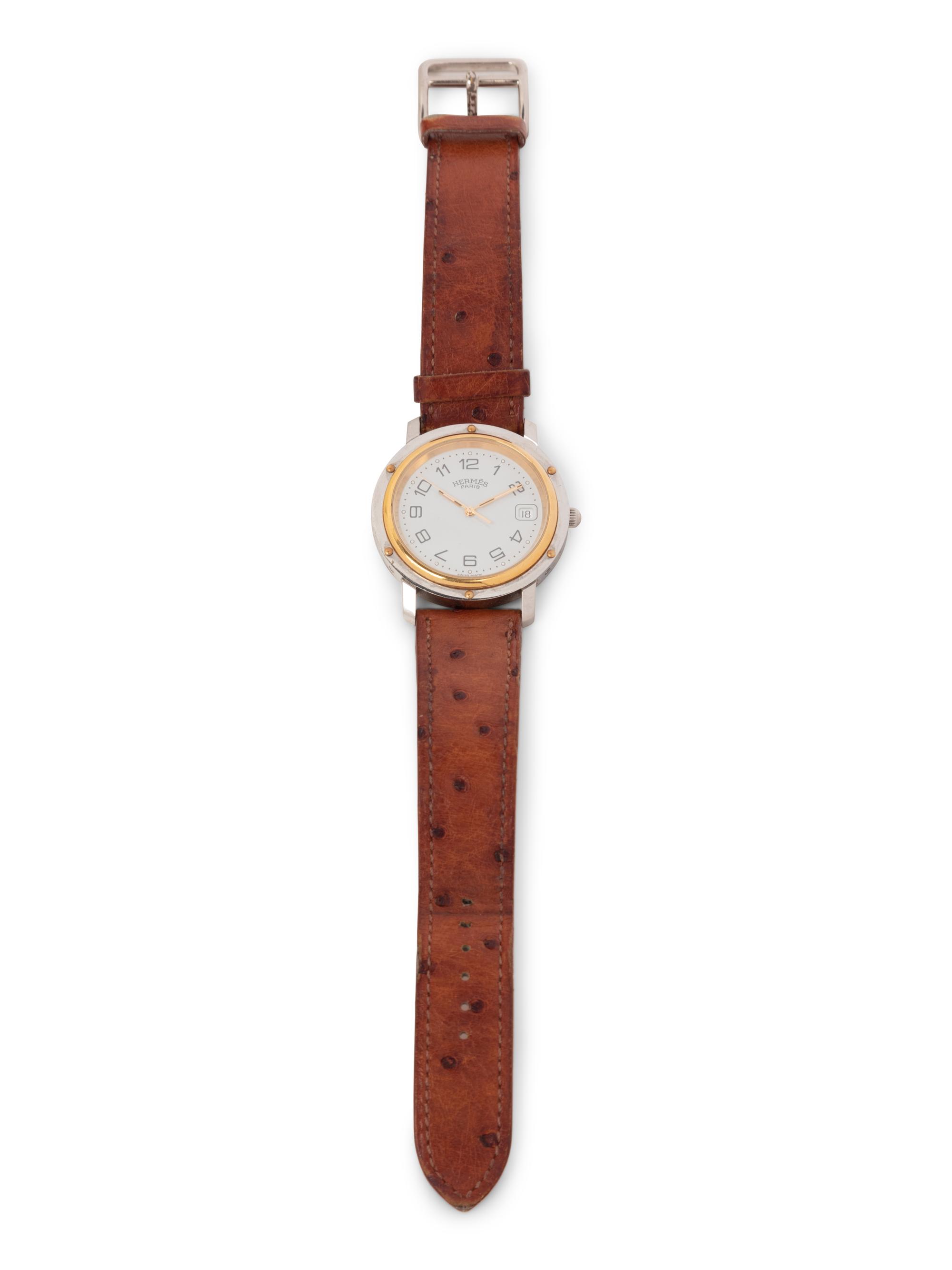 Hermès Ostrich Leather Men's Clipper Watch, 1998