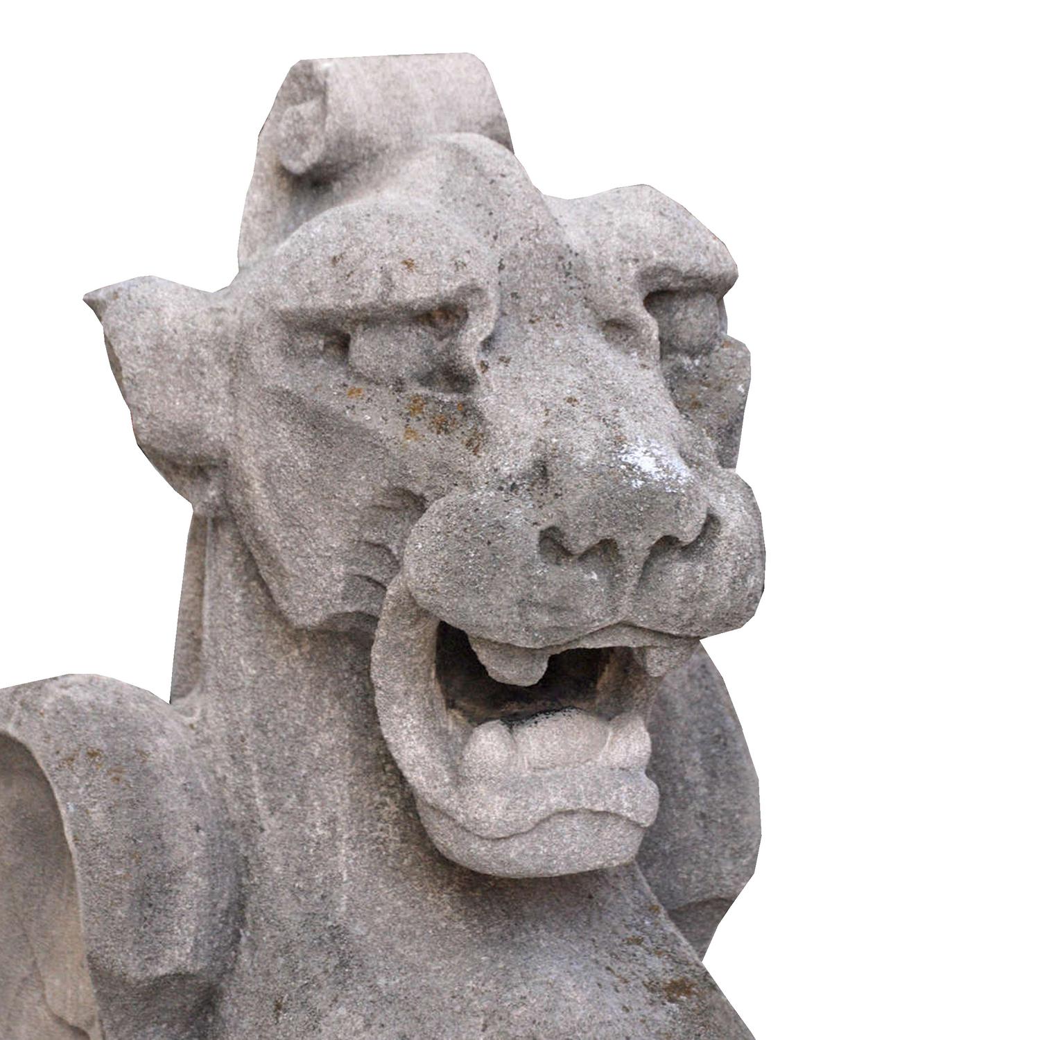 A Pair of Limestone Griffins from a Bank in Kansas City 45.5" W x 14" D x 46.5" H — United States, Circa 1920