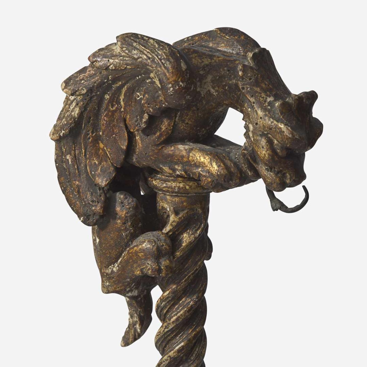 A giltwood gargoyle sculpture on stand, 18th / 19th century
