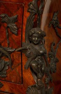 A Louis XV Style Parquetry Bombe Commode with Bronze Mounts and Marble Top — 19TH CENTURY