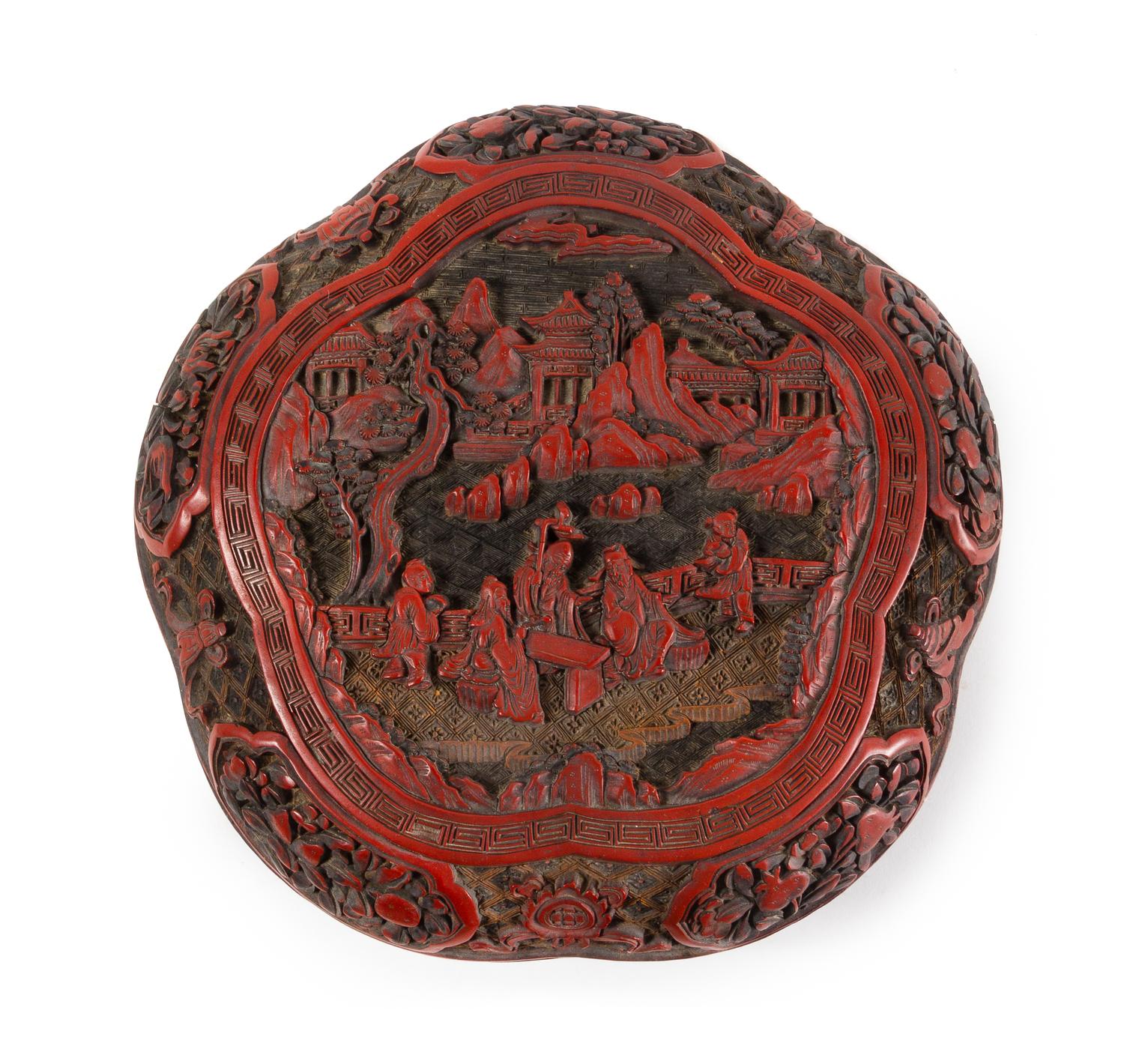 A Carved Red Lacquer Flori-Form Covered Box Length 8 inches. — 19TH/EARLY 20TH CENTURY