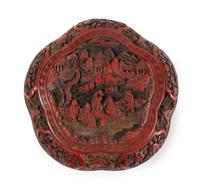 A Carved Red Lacquer Flori-Form Covered Box Length 8 inches. — 19TH/EARLY 20TH CENTURY