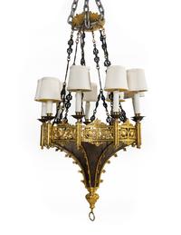 A Neoclassical Style Gilt and Patinated Metal Ceiling Fixture