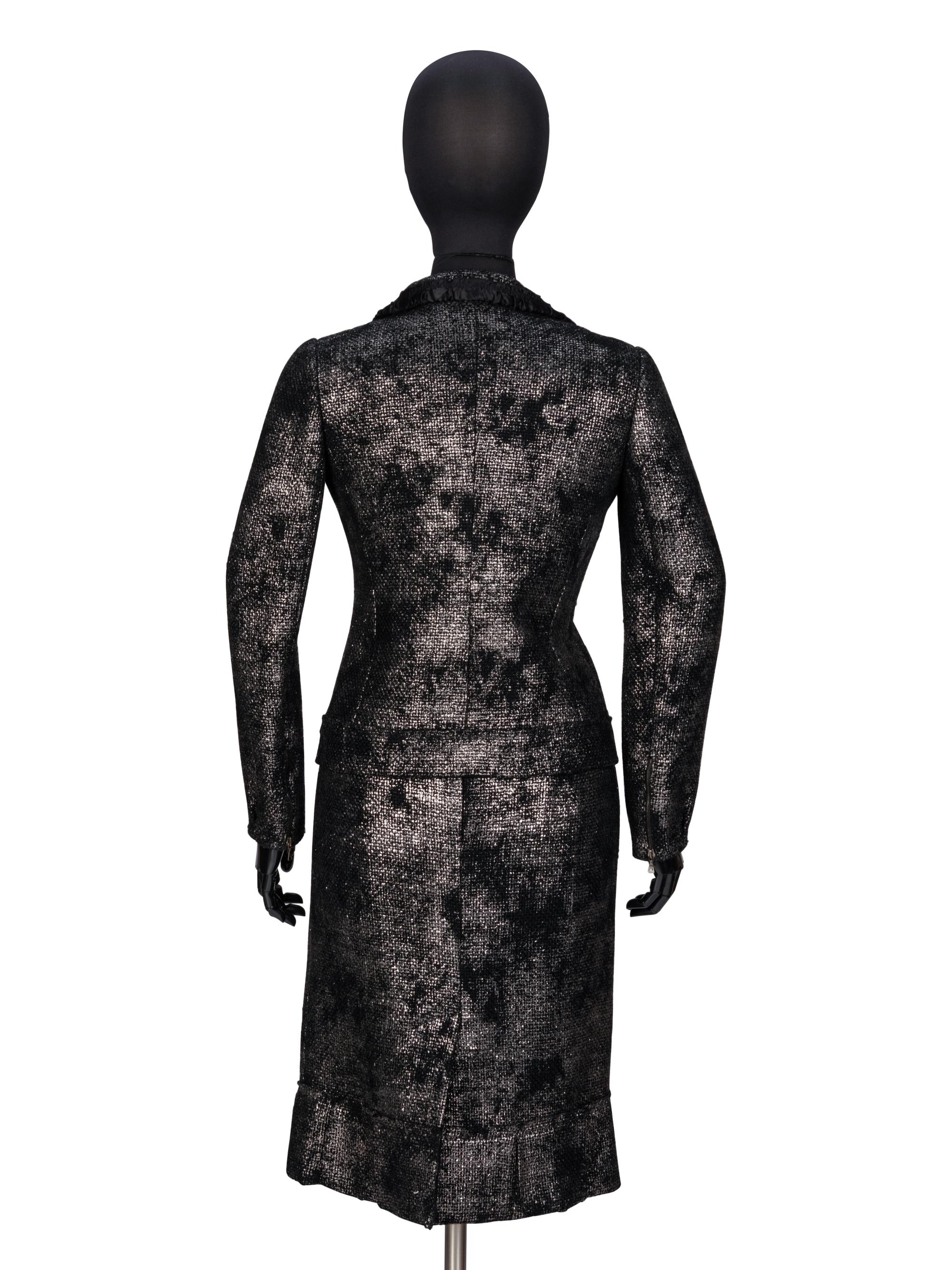 Prada, Silver-Coated Tweed Skirt Suit