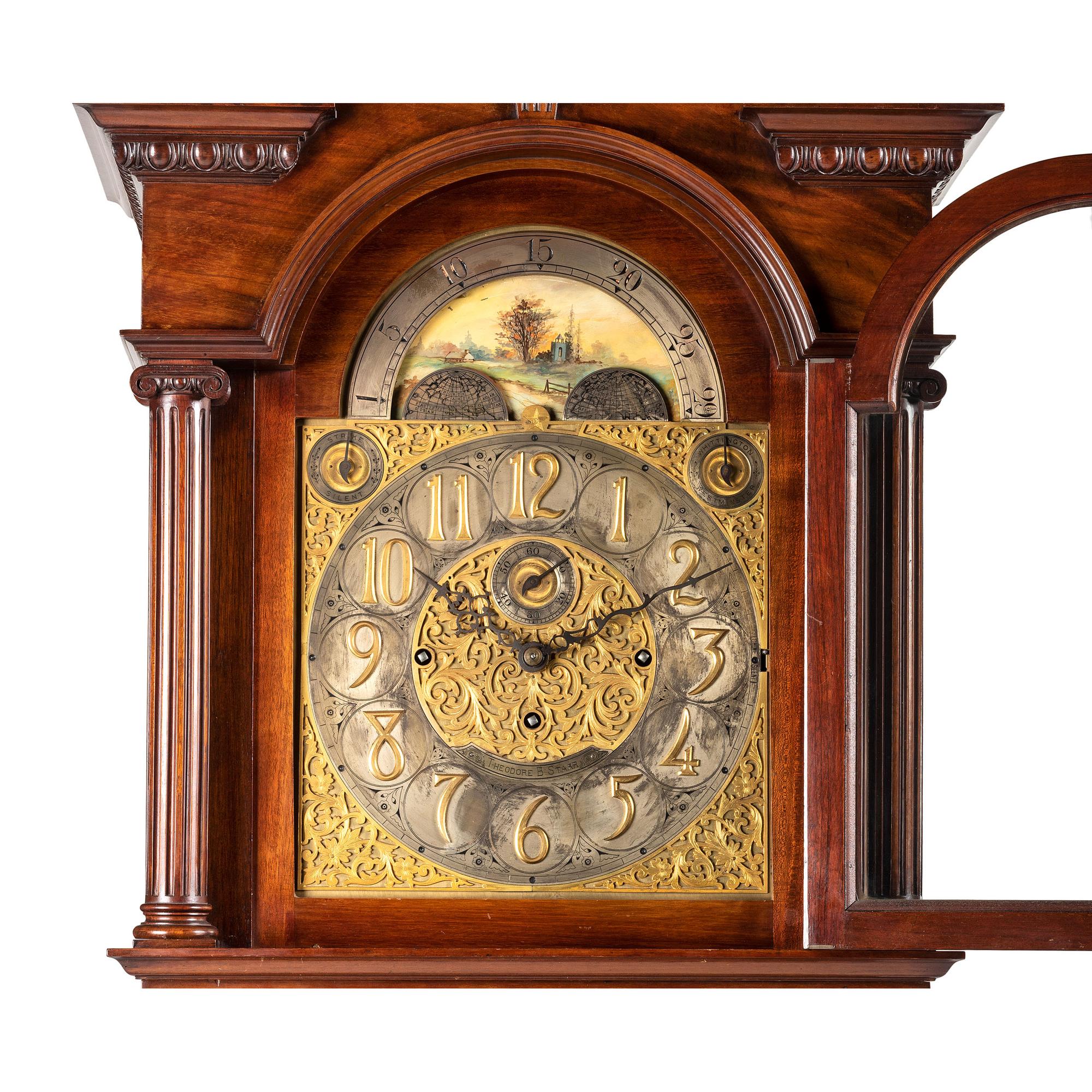 A Theodore B. Starr Mahogany Nine-Tube Tall-Case Case Clock
