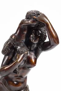 A French Patinated Bronze Group of a Maiden and Infant Satyr