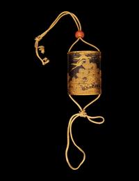 A Japanese Gold and Black Lacquer Three-Case Inro