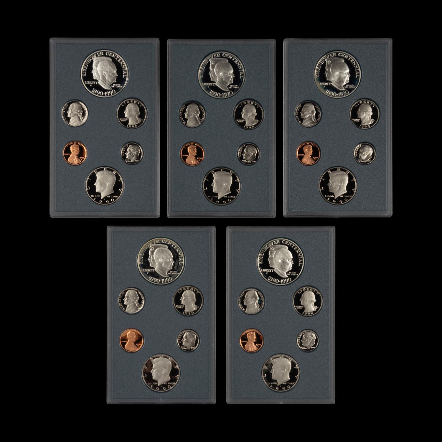 A Group of Five 1990 Prestige Six-Coin Proof Sets