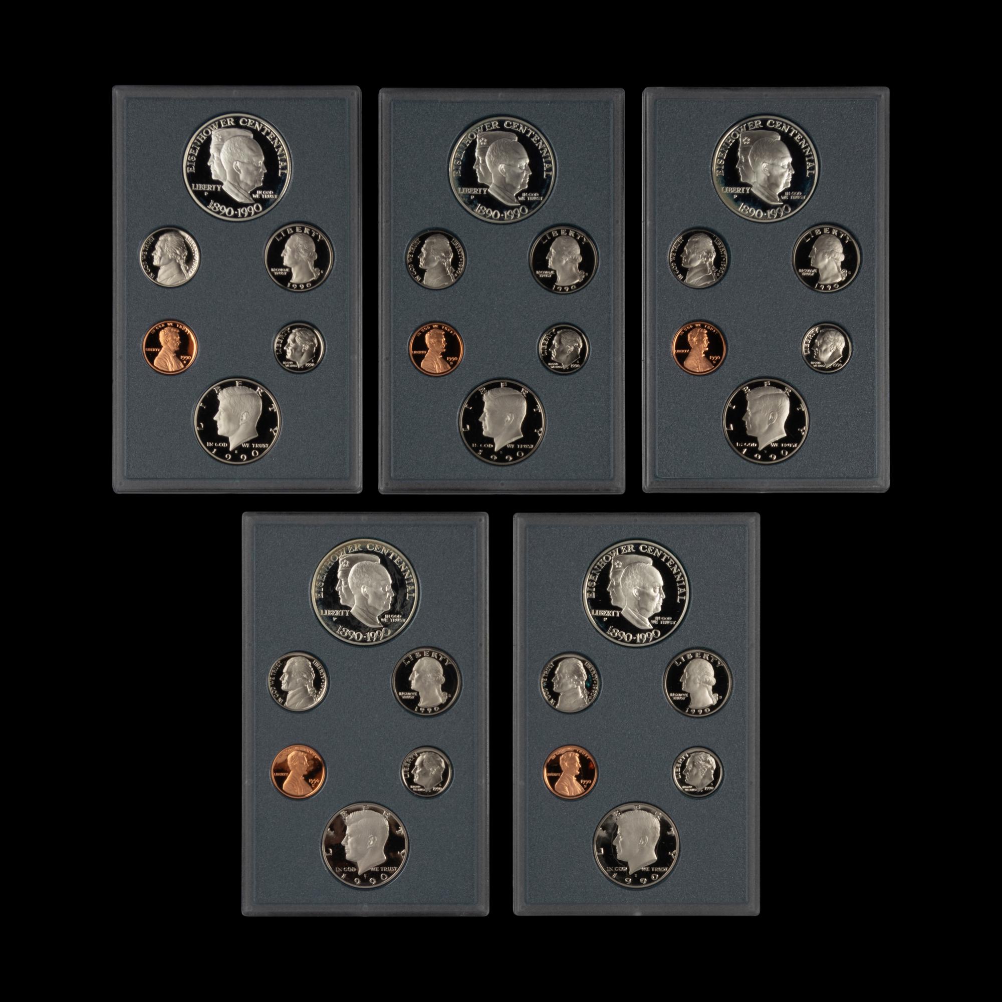 A Group of Five 1990 Prestige Six-Coin Proof Sets