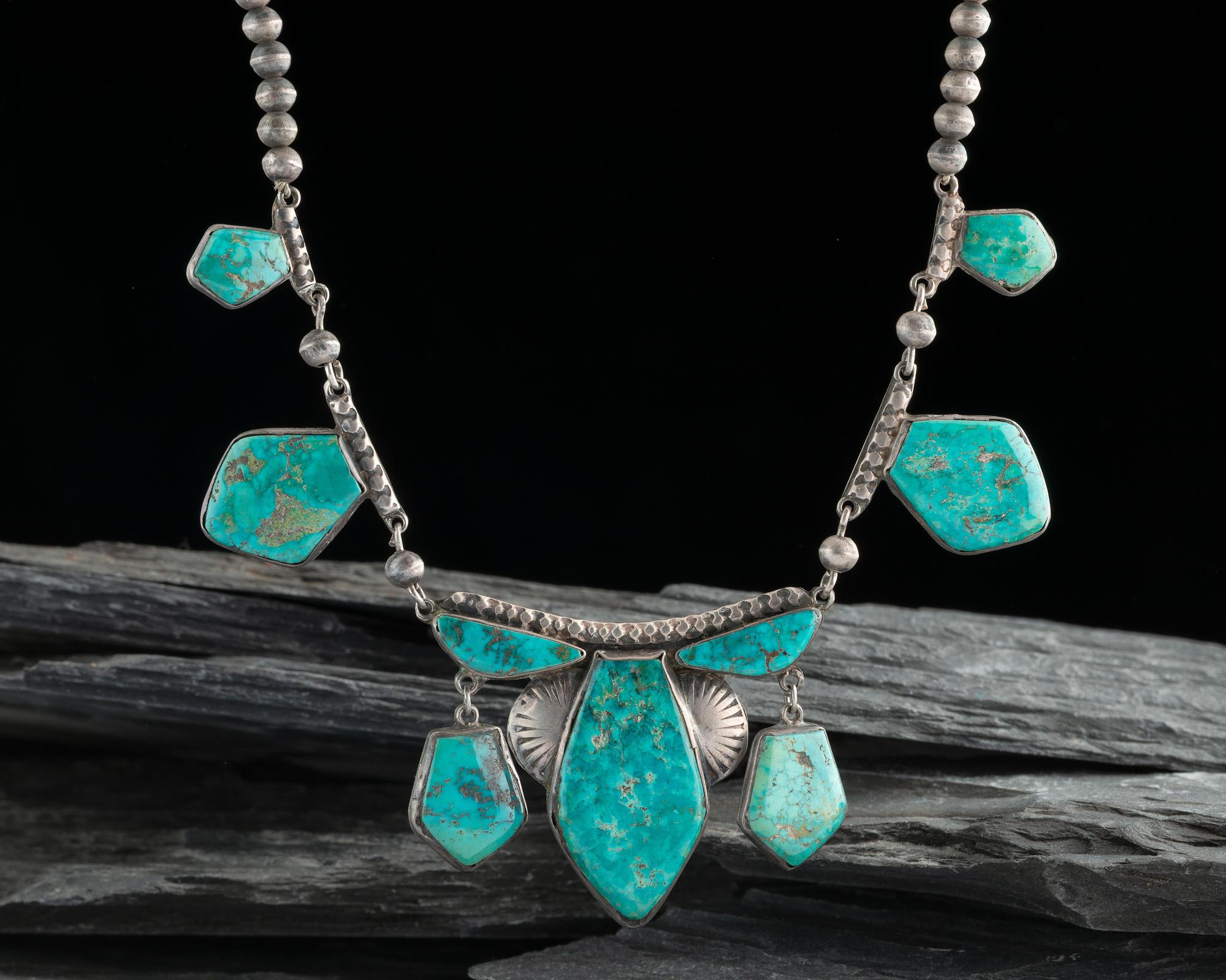 Navajo Silver and Blue Gem Turquoise Necklace