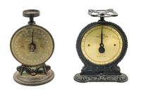 Two Cast Metal Salter's Family Scale Scales Height of taller 11 1/4 inches.