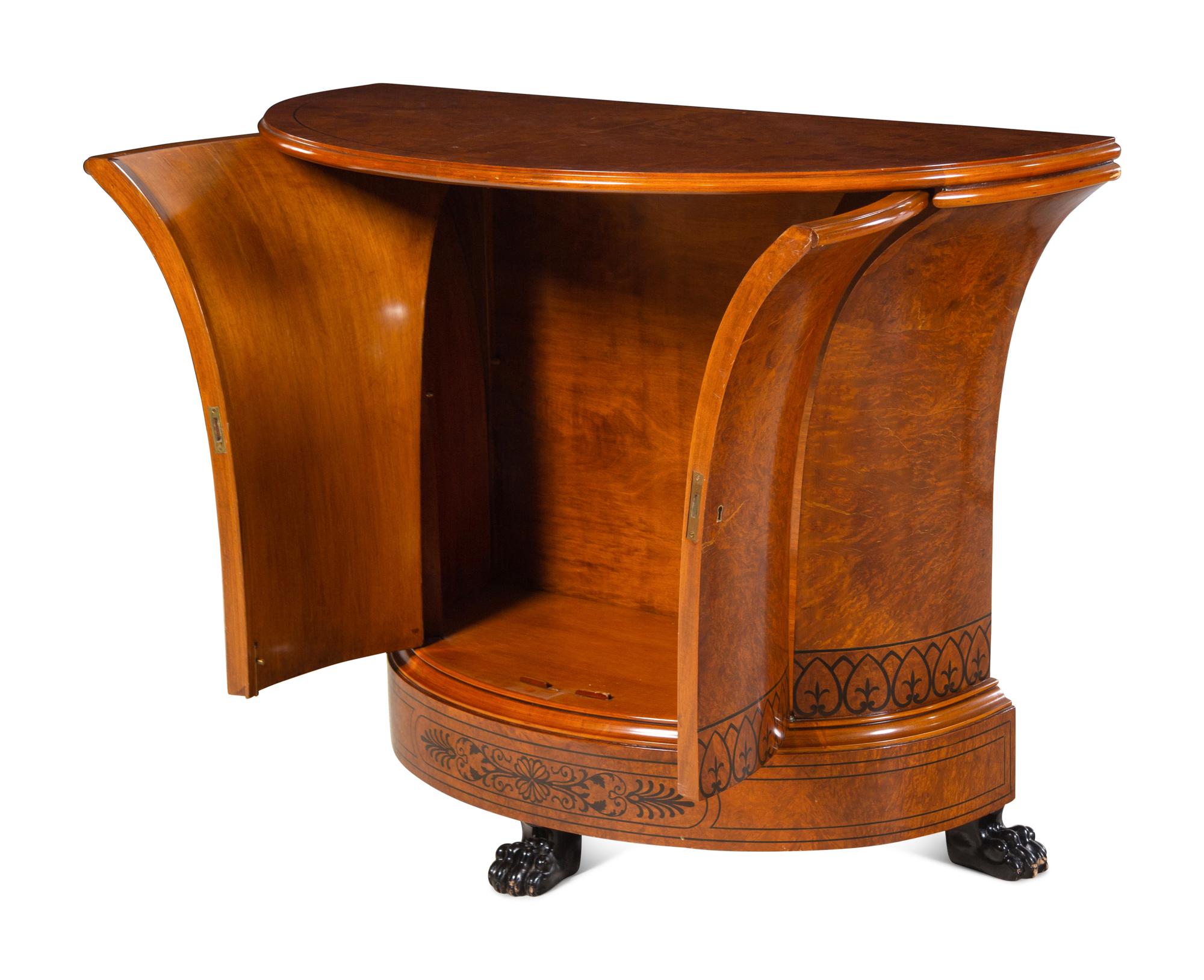 An Empire Style Parcel Ebonized Burlwood Side Cabinet