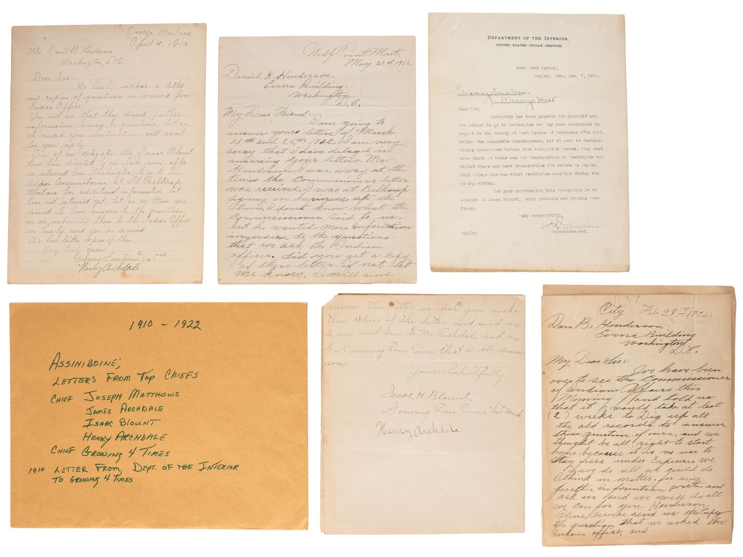 [NATIVE AMERICAN]. Archive of documents related to the Assiniboine and Sisseton Sioux tribes.