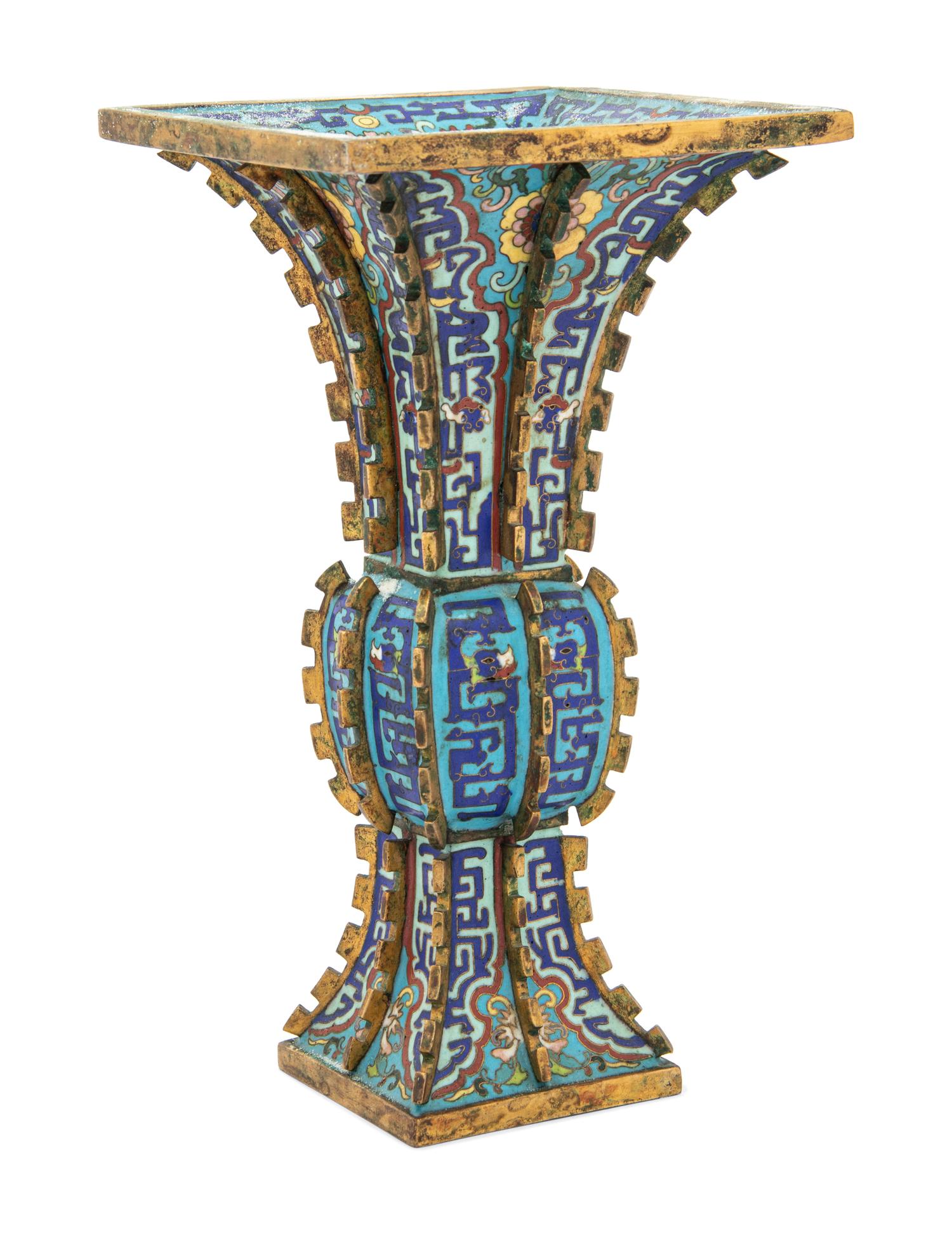 A Chinese Cloisonné Enamel Gu- Form Vase