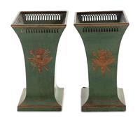 A Pair of French Hand-Painted Tôle Cache Pots