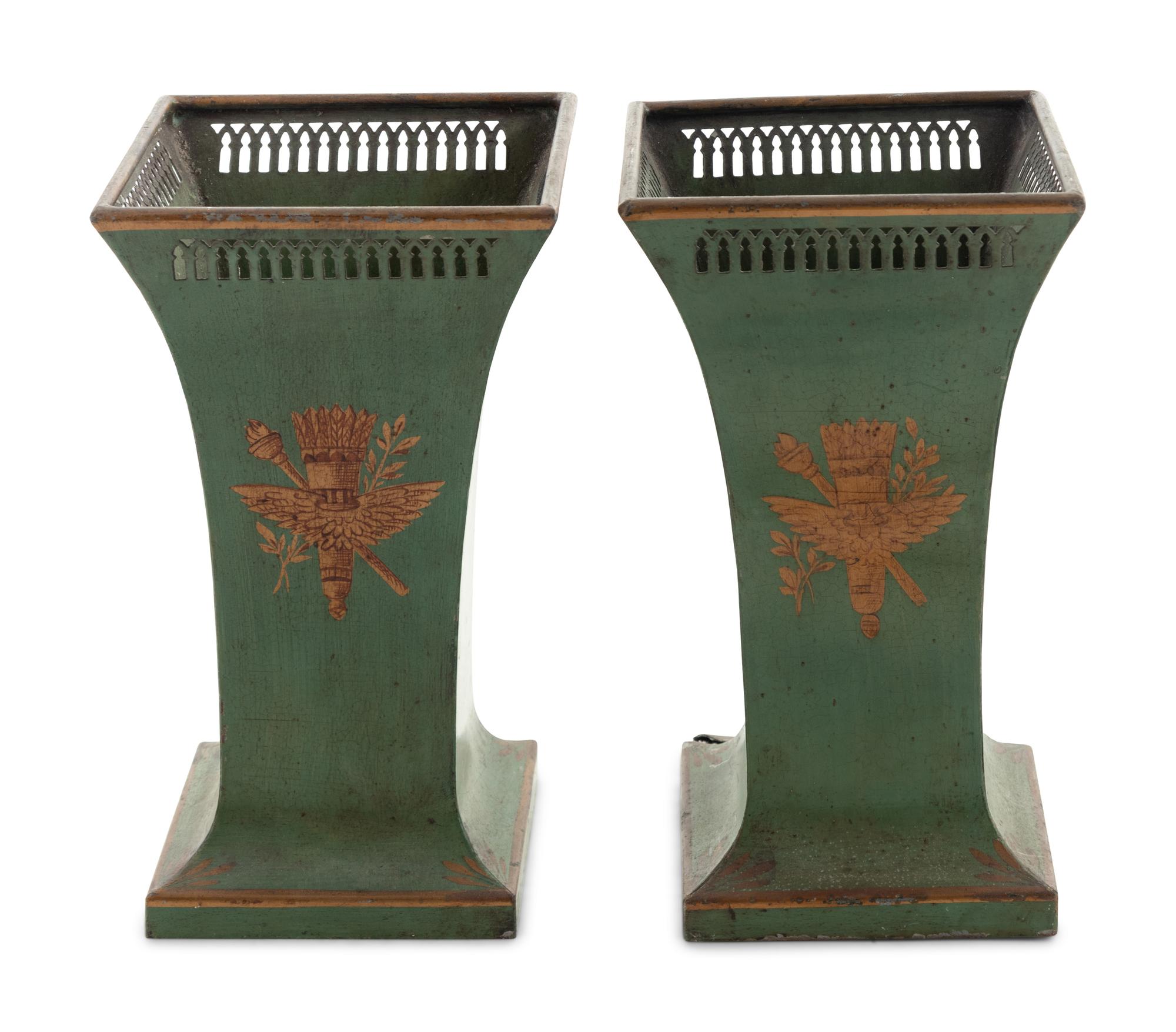 A Pair of French Hand-Painted Tôle Cache Pots