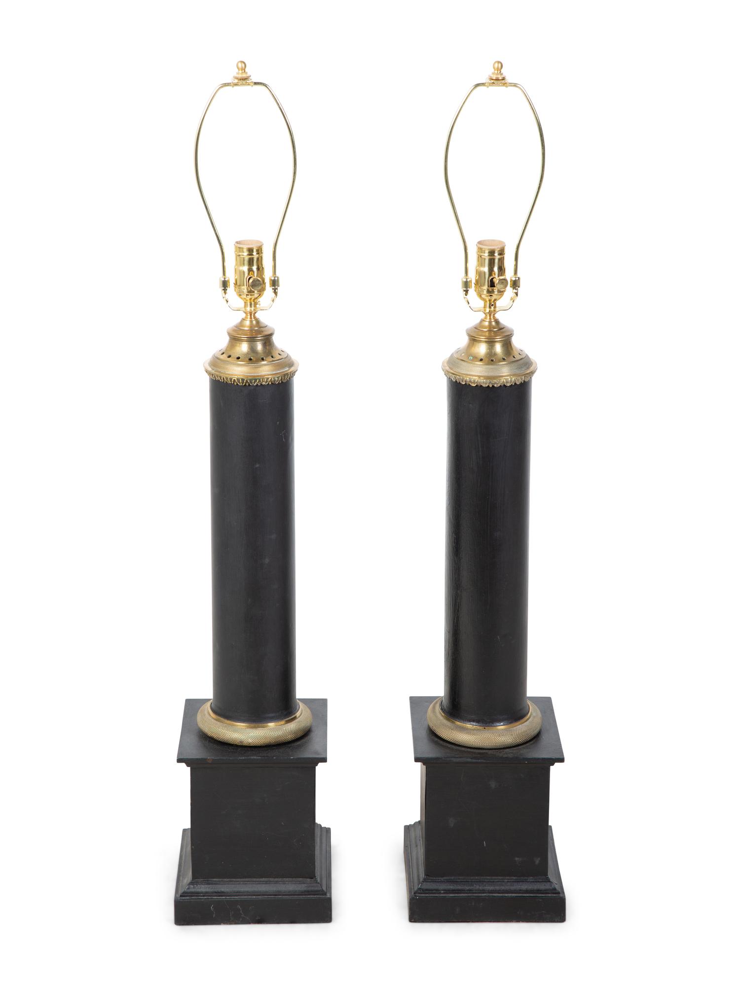 A Pair of French Tole Columnar Lamps — 19TH CENTURY