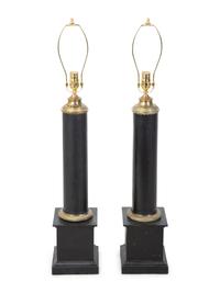A Pair of French Tole Columnar Lamps — 19TH CENTURY