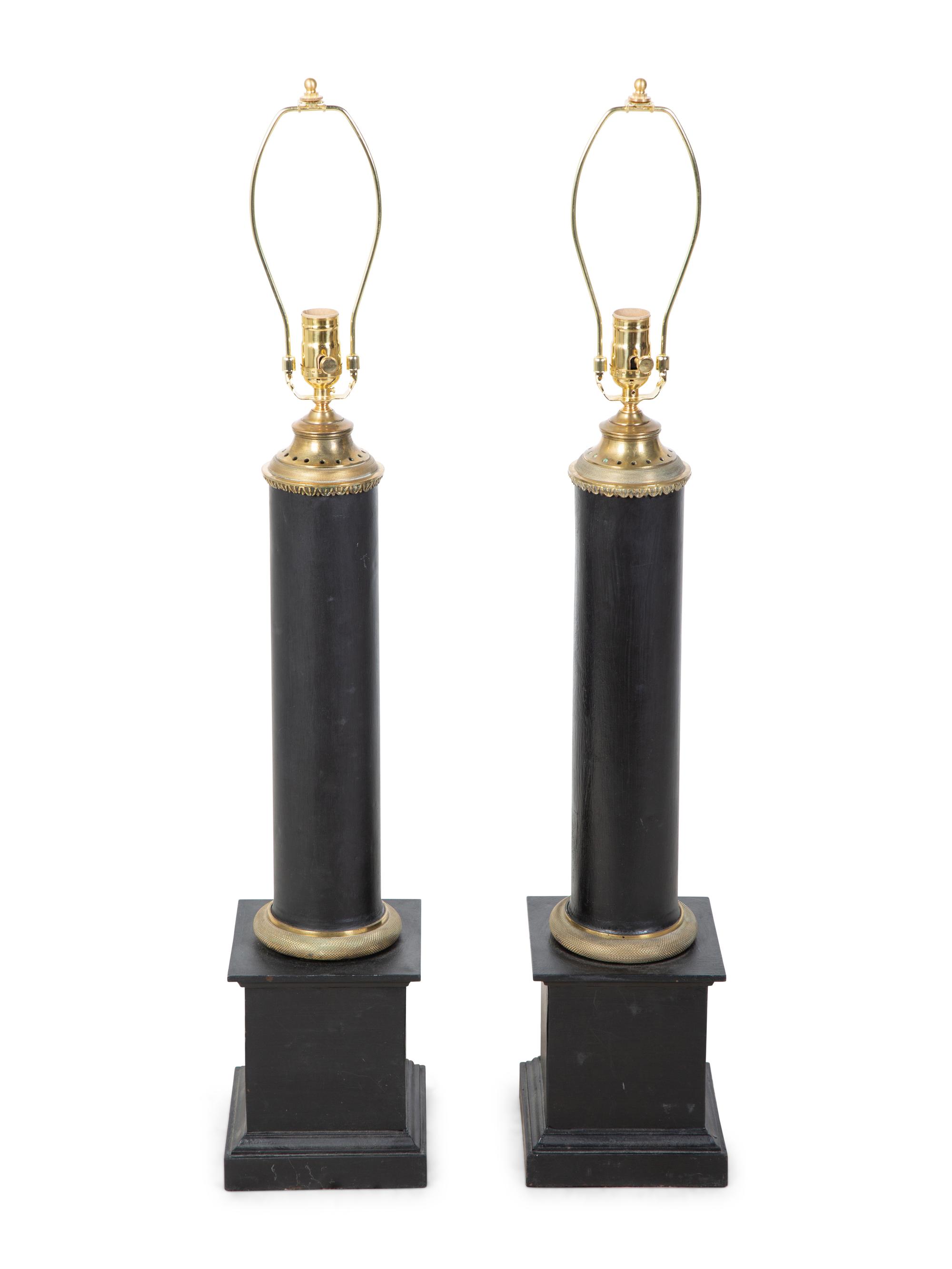 A Pair of French Tole Columnar Lamps — 19TH CENTURY