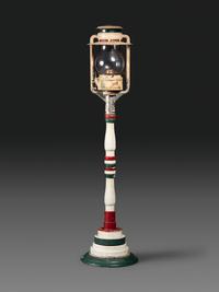 An American Painted Wood and Metal Stag Decorated Oil Lamppost
