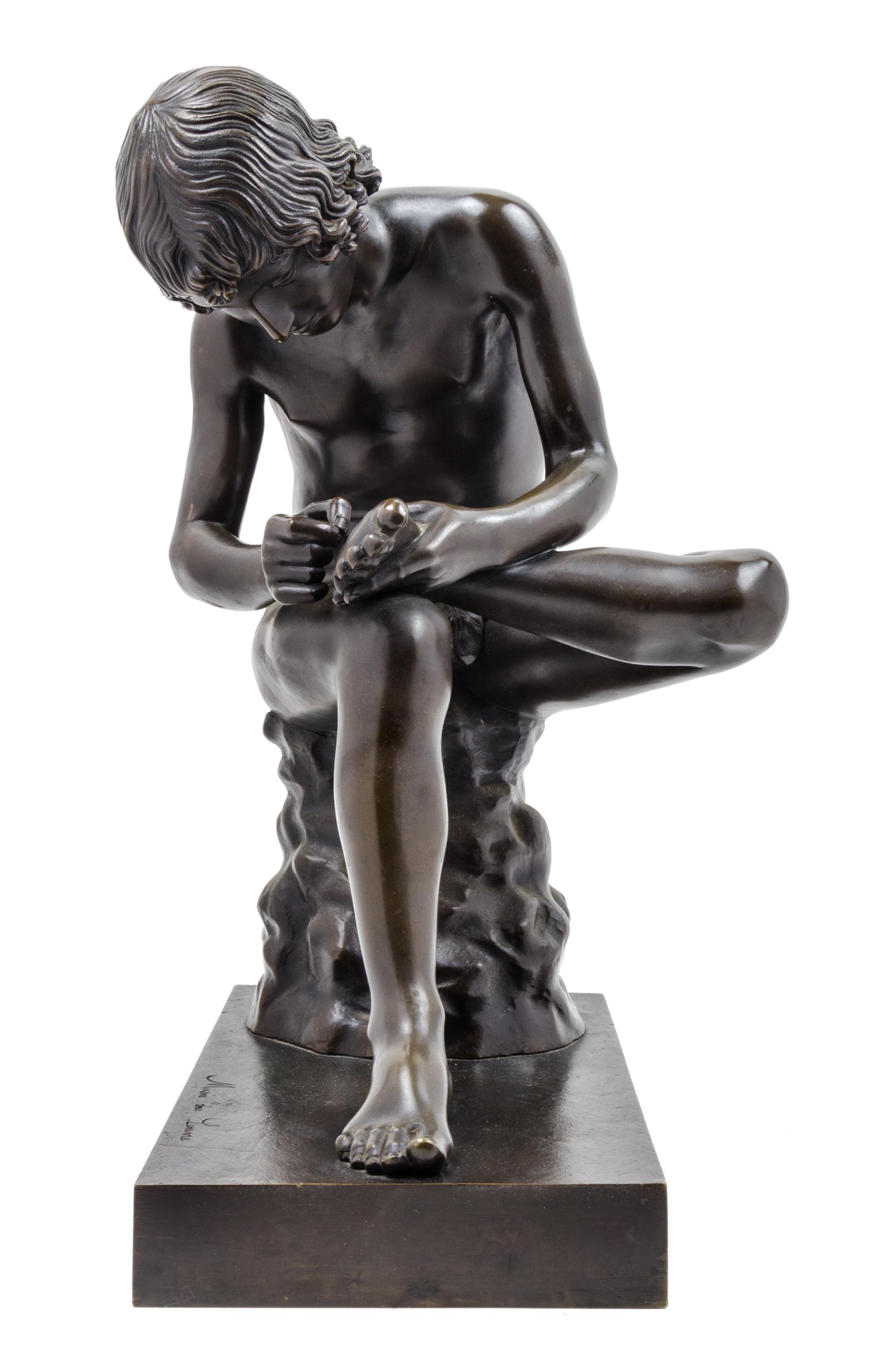 A Grand Tour Bronze Figure of the Spinario Width 13 inches. — AFTER THE ANTIQUE