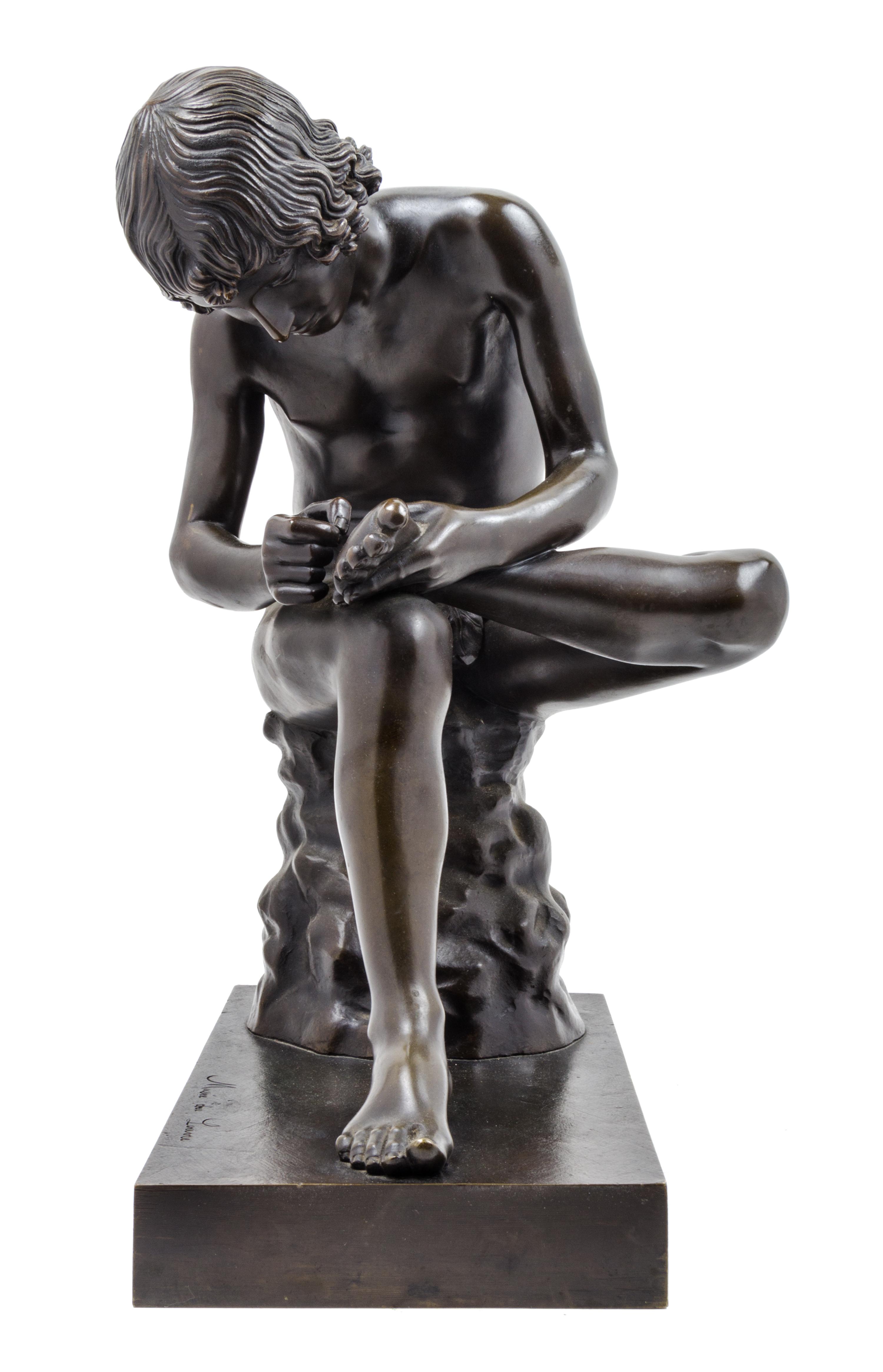A Grand Tour Bronze Figure of the Spinario Width 13 inches. — AFTER THE ANTIQUE