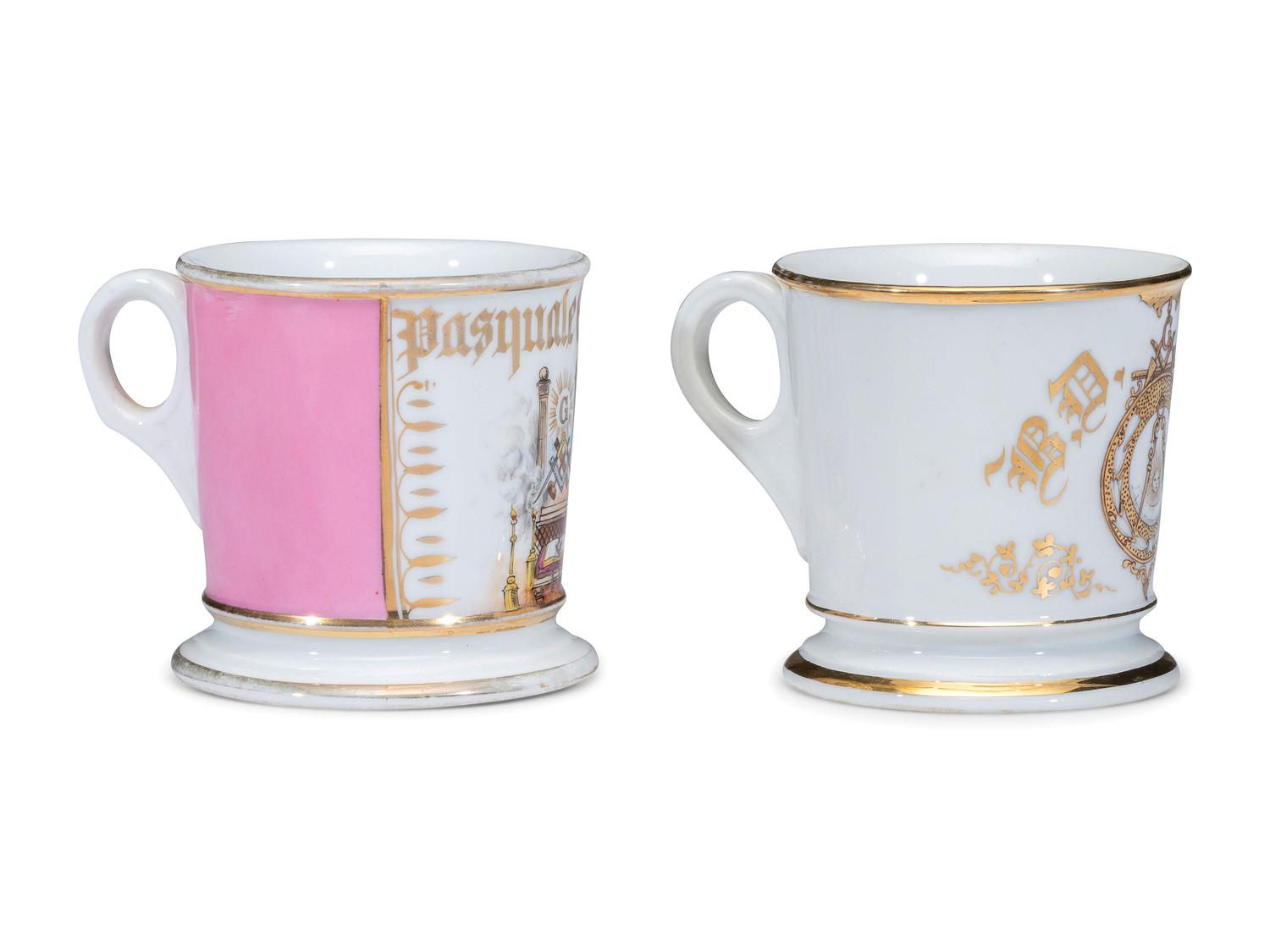 Two Freemason's Porcelain Shaving Mugs