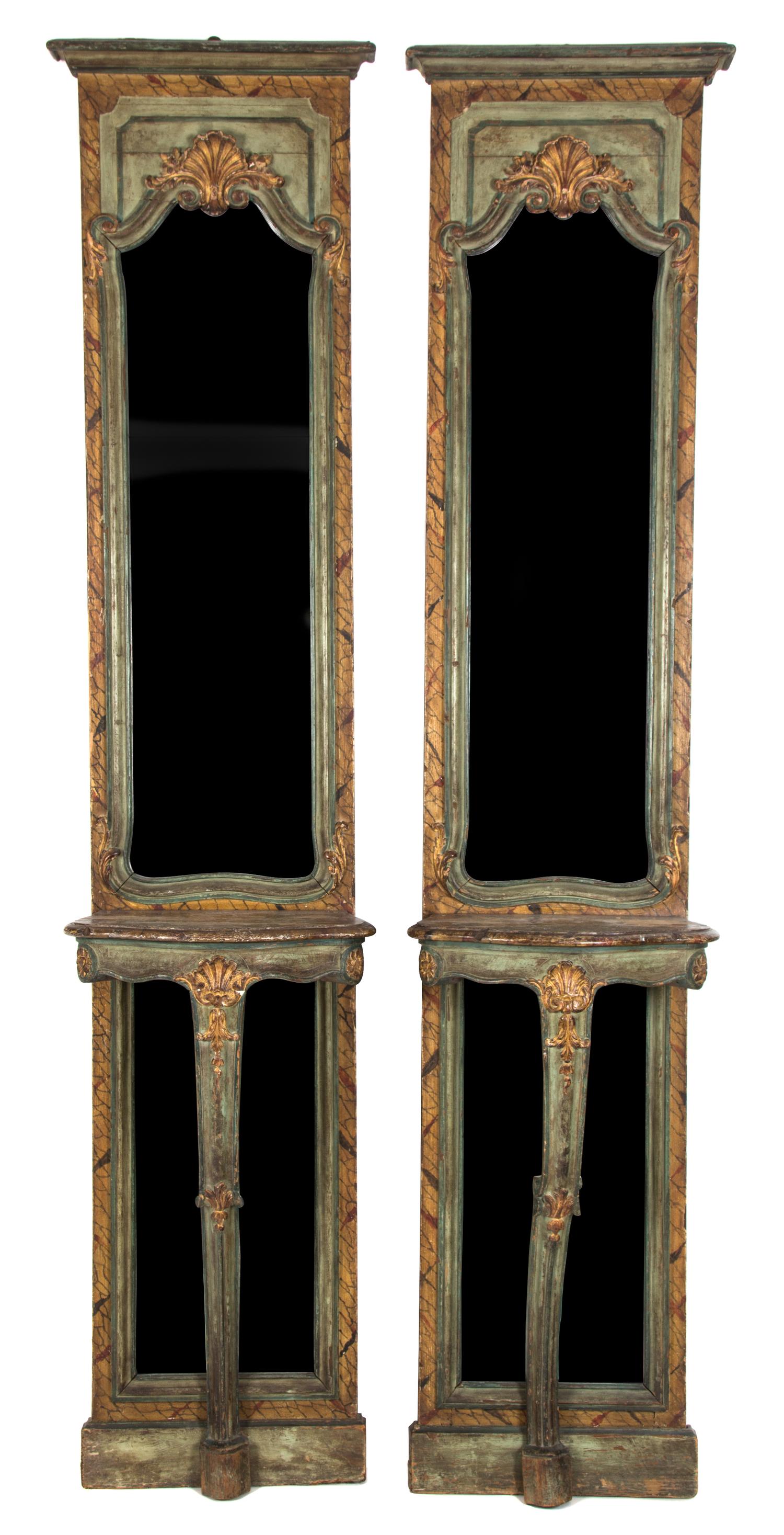 A Pair of Louis XV Style Pier Consoles Height 86 x width 18 x depth 11 inches. — 18TH CENTURY
