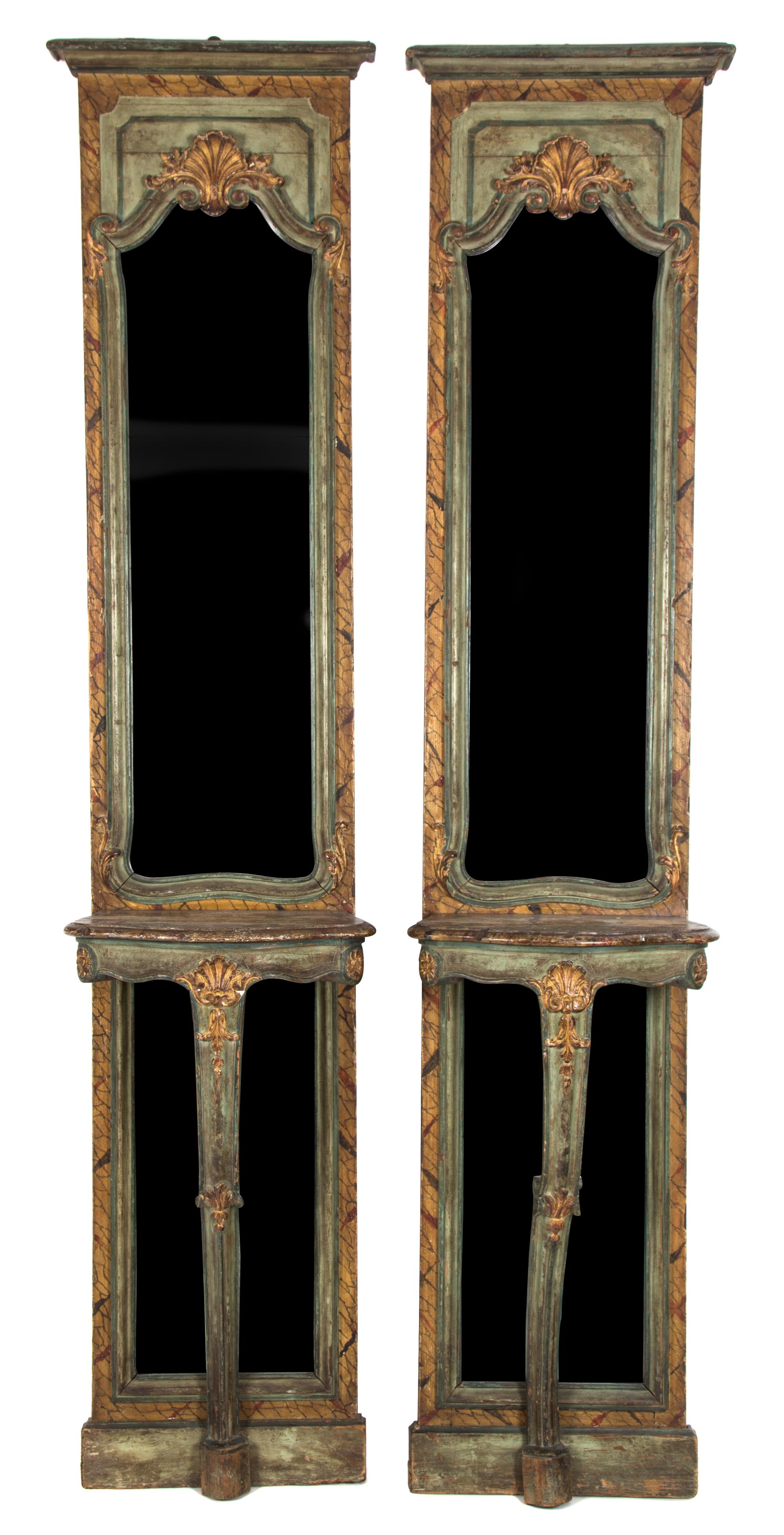 A Pair of Louis XV Style Pier Consoles Height 86 x width 18 x depth 11 inches. — 18TH CENTURY
