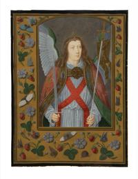 GERMANO PROSDOCIMI, attr. (Italy, b. 1819; d. 1886-1906) Single leaf, Saint Michael the Archangel, tempera on vellum (223 x 164 mm.) [Italy, Venice, 1860s?]