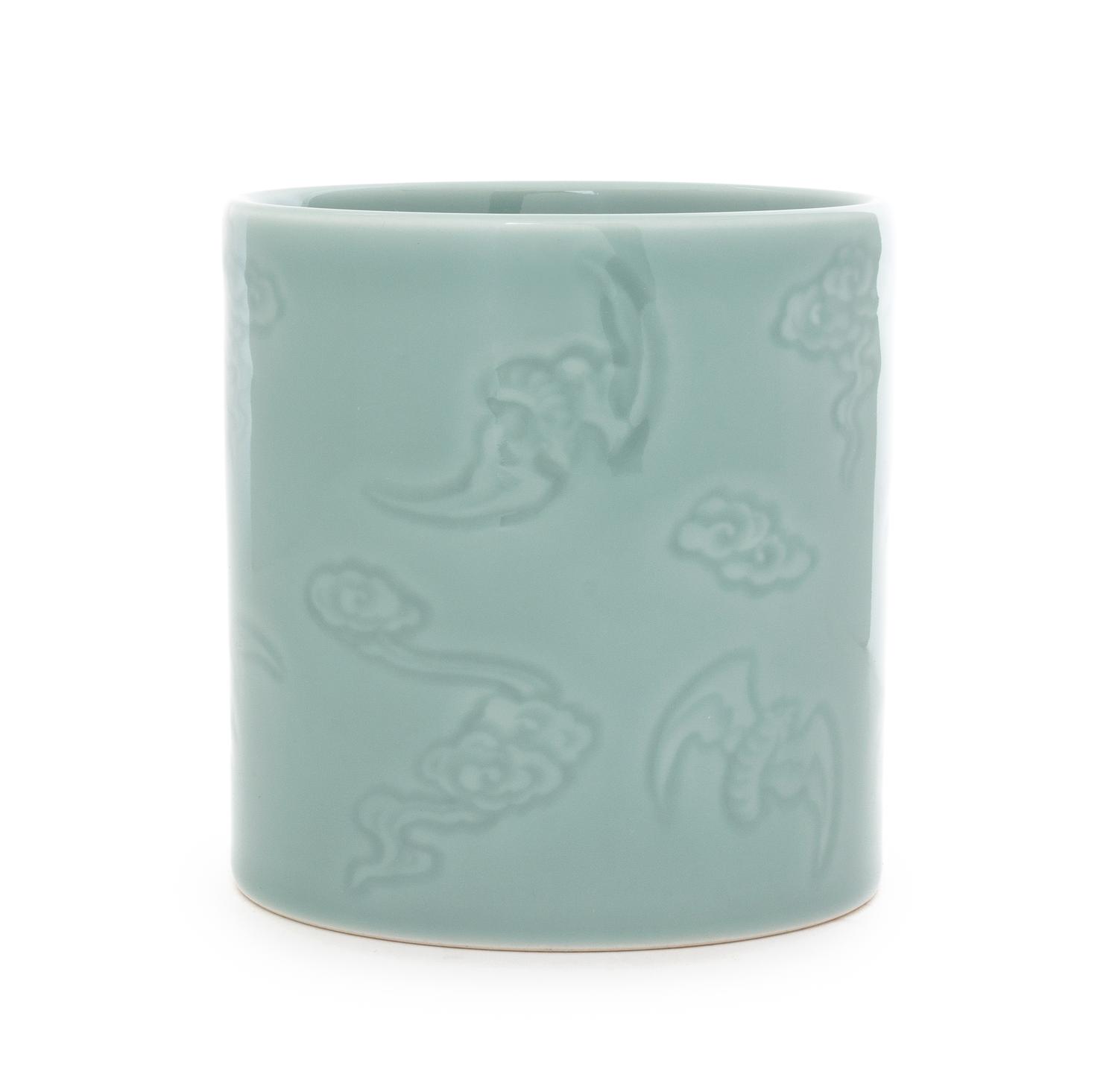 A Clair-de-Lune Porcelain Brush Pot Diameter 4 3/4 inches.