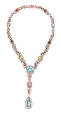 An 18 Karat Bicolor Gold, Diamond and Multigem Necklace, 30.50 dwts.