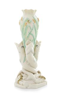 A Belleek Triple Fish Vase Height 15 1 /2 inches. — SIXTH GREEN MARK (1965-1980)