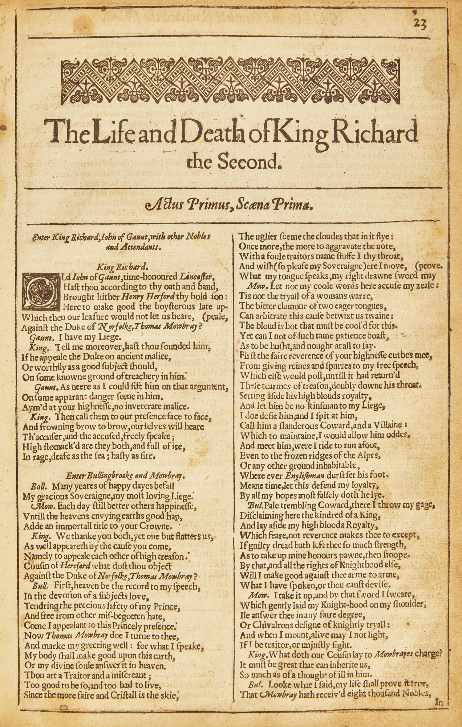 [Literature] [Shakesepeare, William] King Henry the Fourth, Leaf Extracted From the First Folio, Bound With Leaves From the Second Folio
