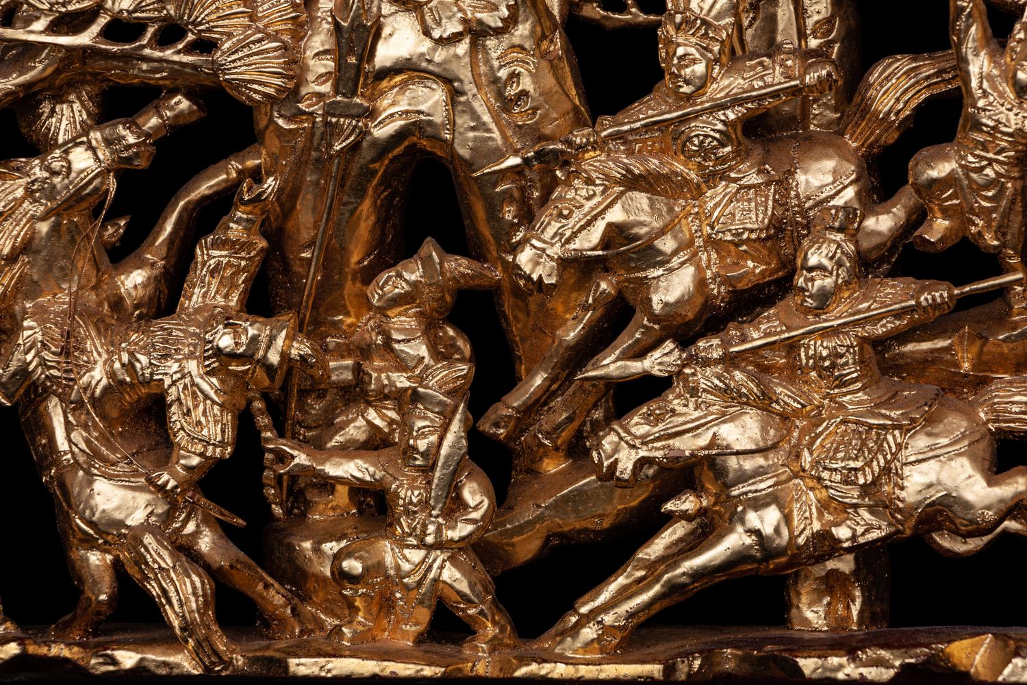 A Pair of Chinese Gilt and Red Lacquered Wood Panels