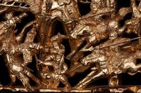 A Pair of Chinese Gilt and Red Lacquered Wood Panels