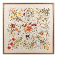 Two Framed Gucci Silk Scarves