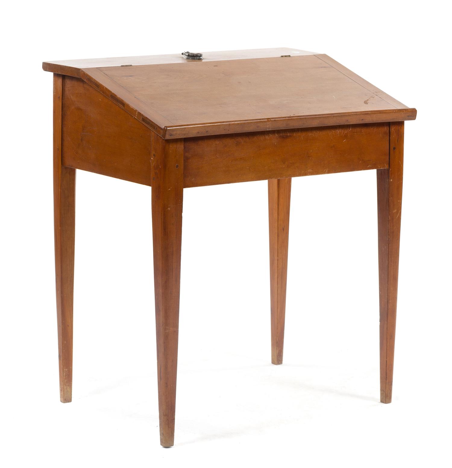 A French Provincial Walnut Slant Front Bureau Height 35 x width 31 1/2 x depth 23 inches. — 19TH/20TH CENTURY
