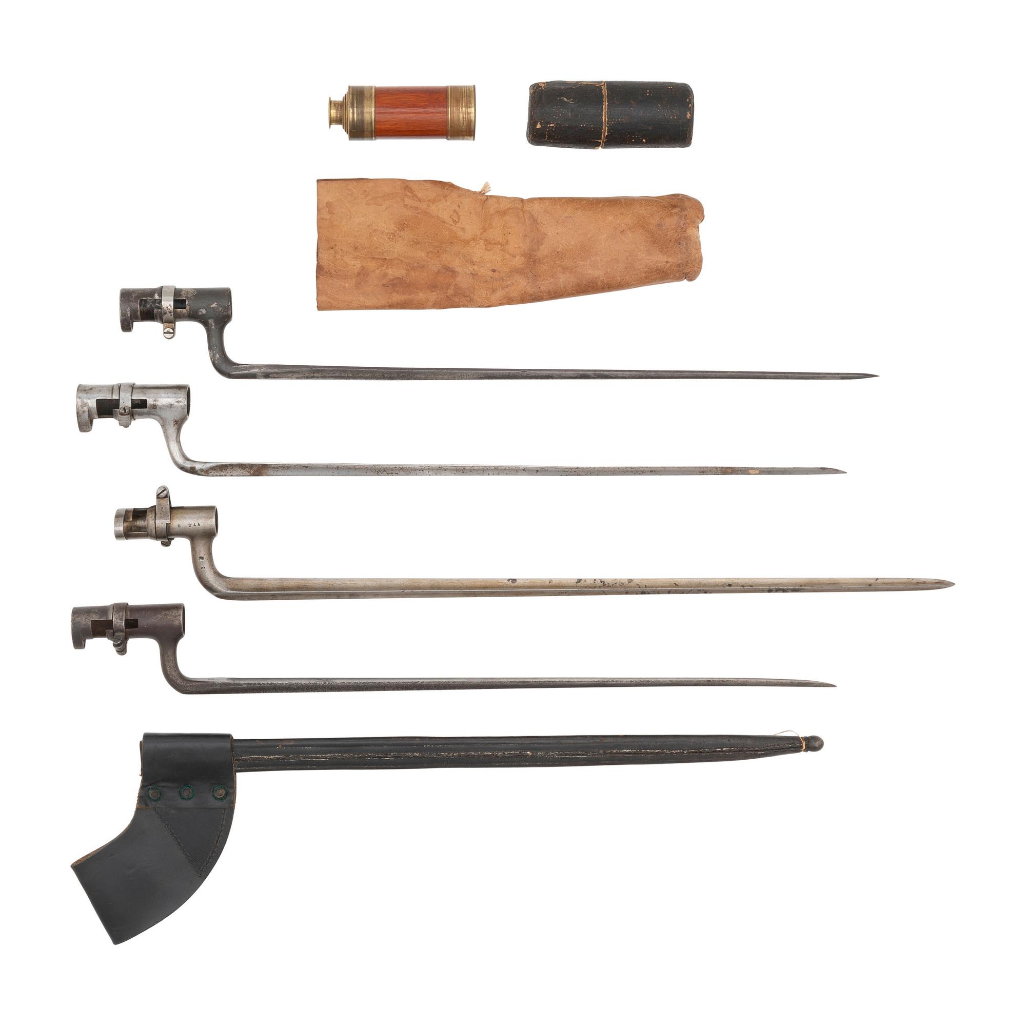 Lot of Four Spike Bayonets and a Spyglass