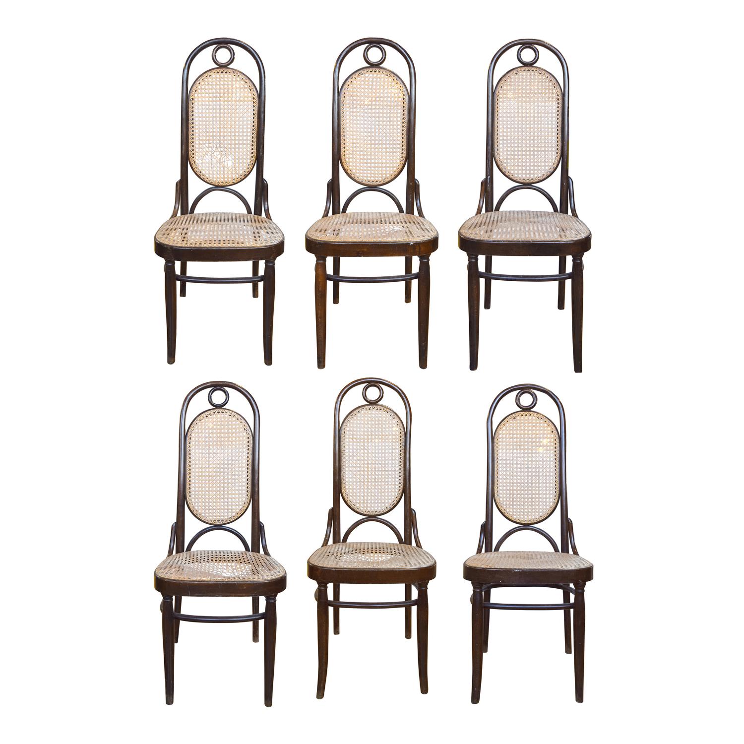 A Set of Six Bentwood and Cane Chairs 17" W x 16.5" D x 44.5" H, seat height 18" — Austria, Circa 1900