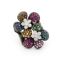 Multigem, Diamond, and Bicolor Gold Flower Ring